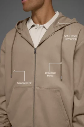 Hoodie aus Baumwoll-Canvas mit durchgehendem Reißverschluss – Gravel