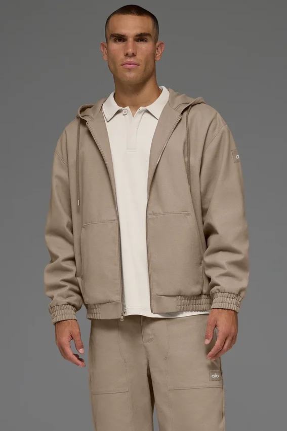 Hoodie aus Baumwoll-Canvas mit durchgehendem Reißverschluss – Gravel