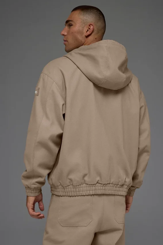 Hoodie aus Baumwoll-Canvas mit durchgehendem Reißverschluss – Gravel