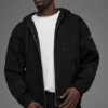 Hoodie aus Baumwoll-Canvas mit durchgehendem Reißverschluss – Schwarz