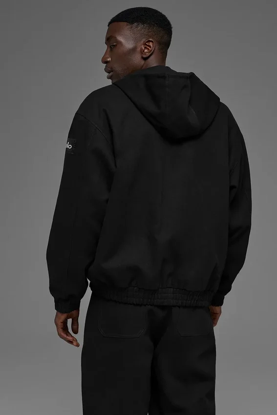 Hoodie aus Baumwoll-Canvas mit durchgehendem Reißverschluss – Schwarz