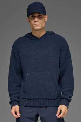 Hoodie aus strukturiertem Strick – Navy