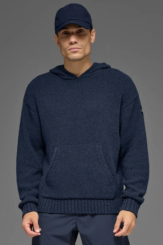 Hoodie aus strukturiertem Strick – Navy