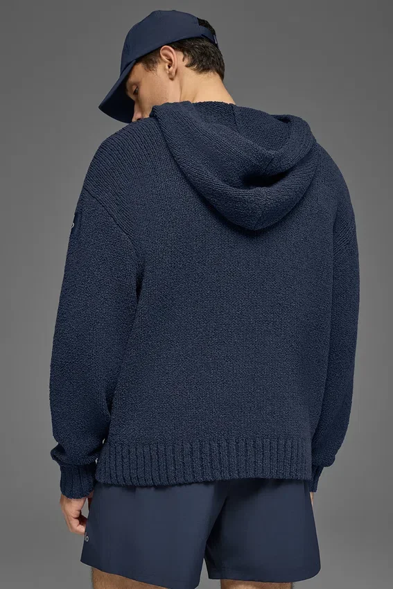 Hoodie aus strukturiertem Strick – Navy