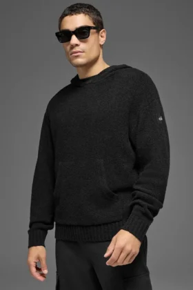 Hoodie aus strukturiertem Strick – Schwarz