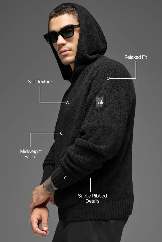 Hoodie aus strukturiertem Strick – Schwarz