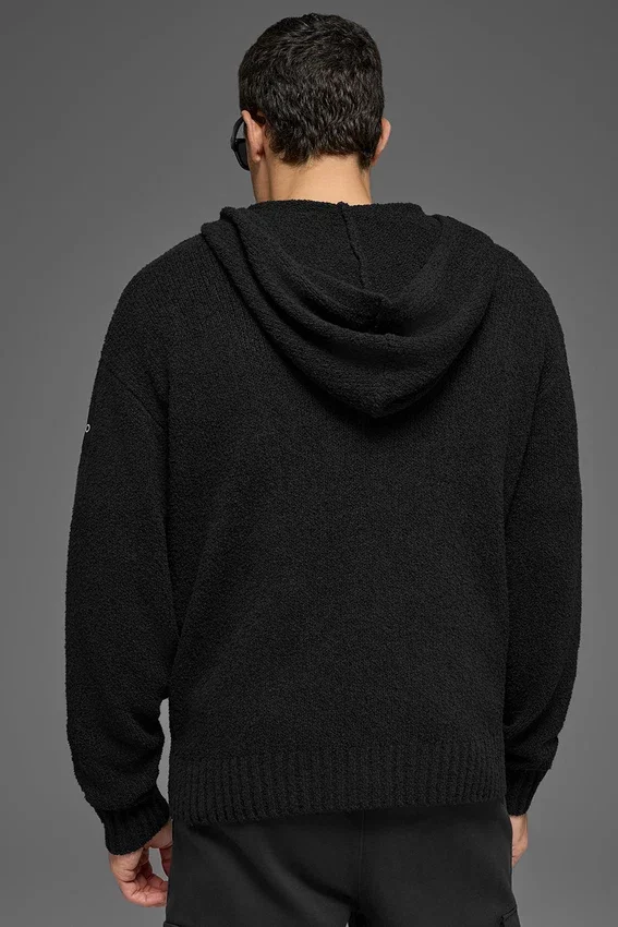 Hoodie aus strukturiertem Strick – Schwarz
