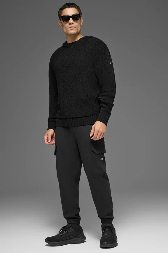 Hoodie aus strukturiertem Strick – Schwarz