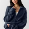 Hoodie „New Class“ aus Wolle und Kaschmir mit durchgehendem Reißverschluss – Navy