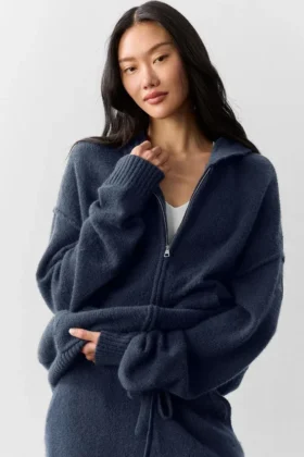 Hoodie „New Class“ aus Wolle und Kaschmir mit durchgehendem Reißverschluss – Navy