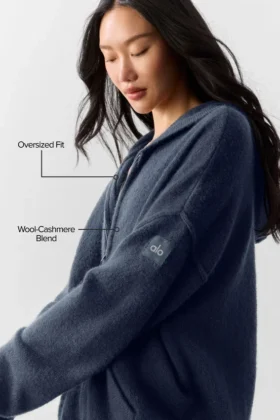 Hoodie „New Class“ aus Wolle und Kaschmir mit durchgehendem Reißverschluss – Navy