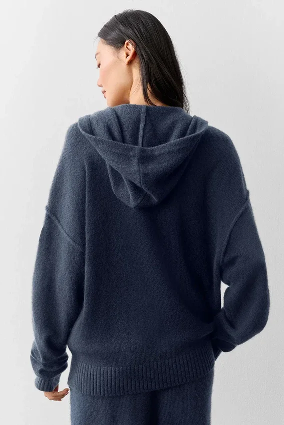 Hoodie „New Class“ aus Wolle und Kaschmir mit durchgehendem Reißverschluss – Navy