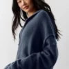 Hoodie „New Class“ aus Wolle und Kaschmir mit durchgehendem Reißverschluss – Navy