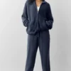 Hoodie „New Class“ aus Wolle und Kaschmir mit durchgehendem Reißverschluss – Navy