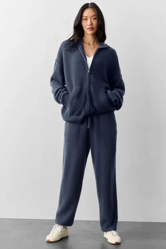Hoodie „New Class“ aus Wolle und Kaschmir mit durchgehendem Reißverschluss – Navy
