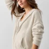 Hoodie „New Class“ aus Wolle und Kaschmir mit durchgehendem Reißverschluss – Oatmeal meliert