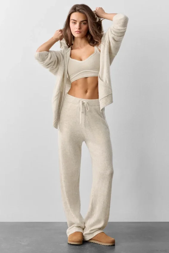 Hoodie „New Class“ aus Wolle und Kaschmir mit durchgehendem Reißverschluss – Oatmeal meliert