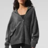 Hoodie „New Class“ aus Wolle und Kaschmir mit durchgehendem Reißverschluss – Platingrau