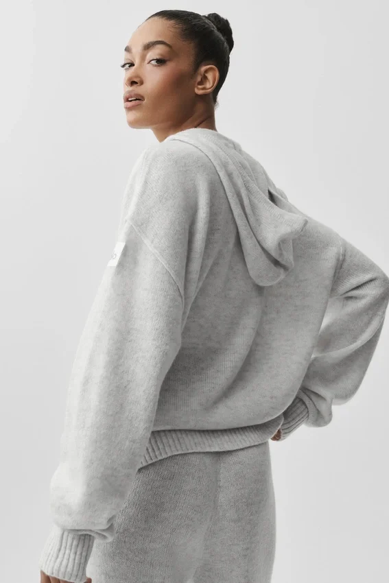 Hoodie „New Class“ aus Wolle und Kaschmir mit durchgehendem Reißverschluss – Weiß meliert