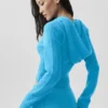 Hoodie „Noble“ aus Wolle und Kaschmir mit Rippstruktur und durchgehendem Reißverschluss – Azurblau