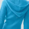 Hoodie „Noble“ aus Wolle und Kaschmir mit Rippstruktur und durchgehendem Reißverschluss – Azurblau