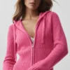 Hoodie „Noble“ aus Wolle und Kaschmir mit Rippstruktur und durchgehendem Reißverschluss – Paradise Pink