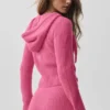 Hoodie „Noble“ aus Wolle und Kaschmir mit Rippstruktur und durchgehendem Reißverschluss – Paradise Pink