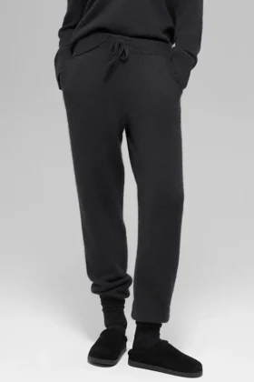 Jogginghose „New Class“ aus Wolle und Kaschmir mit High-Waist-Taille – Schwarz