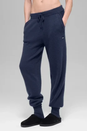 Jogginghose „New Class“ mit High-Waist aus Wolle und Kaschmir – Marineblau