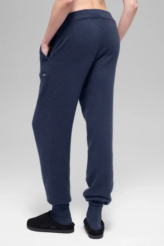 Jogginghose „New Class“ mit High-Waist aus Wolle und Kaschmir – Marineblau