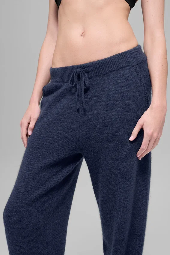 Jogginghose „New Class“ mit High-Waist aus Wolle und Kaschmir – Marineblau