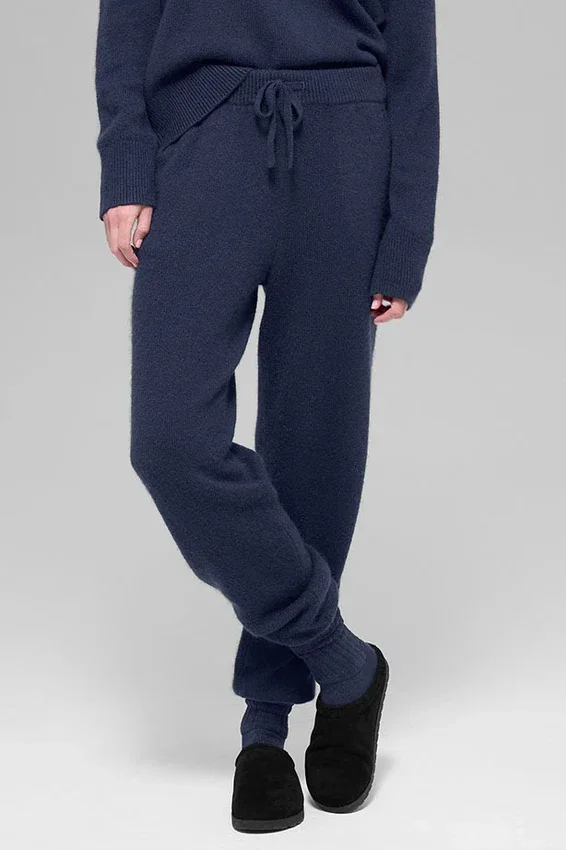 Jogginghose „New Class“ mit High-Waist aus Wolle und Kaschmir – Marineblau
