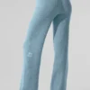 Kaschmir-High-Waist-Hose mit flauschigem Waffelmuster – Celestial Blue Heather