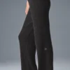 Kaschmir-High-Waist-Hose mit flauschigem Waffelmuster – Dunkelgrau meliert