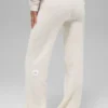 Kaschmir-High-Waist-Hose mit flauschigem Waffelmuster – Elfenbein