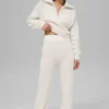 Kaschmir-High-Waist-Hose mit flauschigem Waffelmuster – Elfenbein
