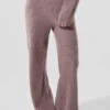 Kaschmir-High-Waist-Hose mit flauschigem Waffelmuster – Pilzgrau meliert