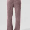 Kaschmir-High-Waist-Hose mit flauschigem Waffelmuster – Pilzgrau meliert