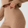 Kaschmir-High-Waist-Hose mit flauschigem Waffelmuster – Toasted Almond