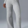 Kaschmir-High-Waist-Hose mit Plüsch-Waffelstruktur – Athletic Heather Grey