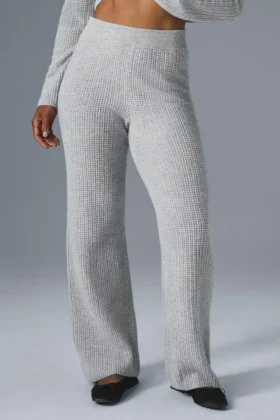 Kaschmir-High-Waist-Hose mit Plüsch-Waffelstruktur – Athletic Heather Grey
