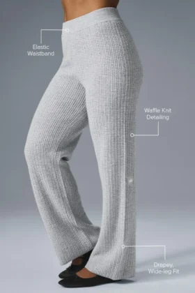 Kaschmir-High-Waist-Hose mit Plüsch-Waffelstruktur – Athletic Heather Grey