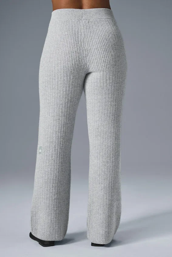 Kaschmir-High-Waist-Hose mit Plüsch-Waffelstruktur – Athletic Heather Grey