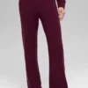Kaschmir-High-Waist-Hose mit plüschigem Waffelmuster – Burgunderrot
