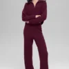 Kaschmir-High-Waist-Hose mit plüschigem Waffelmuster – Burgunderrot