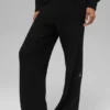 Kaschmir-High-Waist-Hose mit plüschigem Waffelstrick – Schwarz