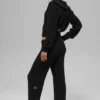 Kaschmir-High-Waist-Hose mit plüschigem Waffelstrick – Schwarz