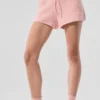 Kaschmir-High-Waist-Shorts aus flauschigem Waffelpiqué – Pink Quartz