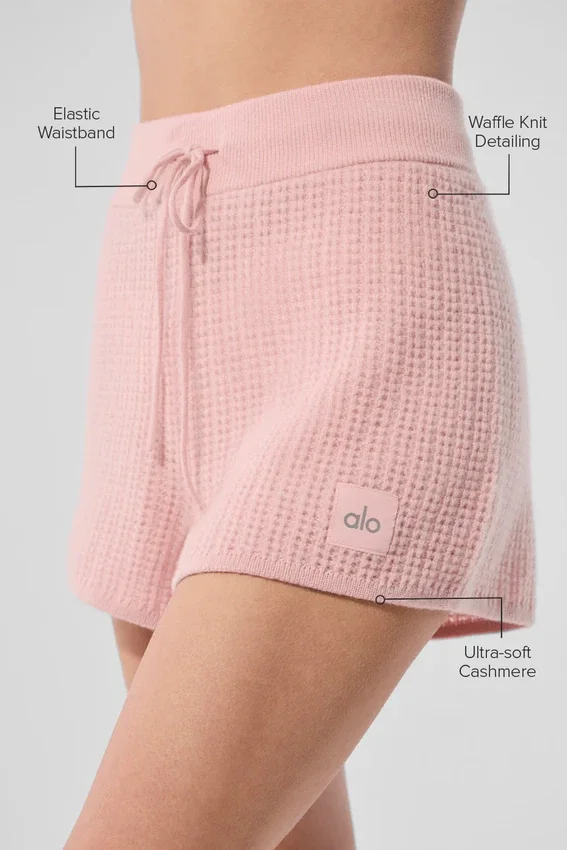 Kaschmir-High-Waist-Shorts aus flauschigem Waffelpiqué – Pink Quartz