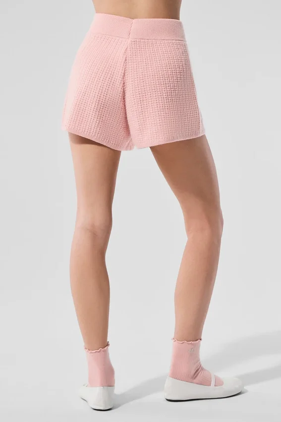 Kaschmir-High-Waist-Shorts aus flauschigem Waffelpiqué – Pink Quartz